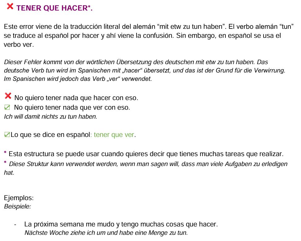 fehler spanischen tener que hacer